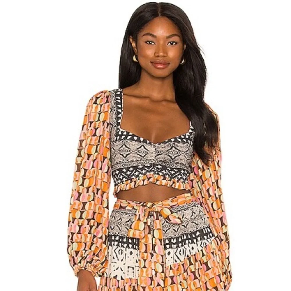 Free People Naomi Printed Longsleeve Crop Top
